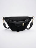 Léandra — Sac banane chic à bandoulière en velours côtelé - Noir