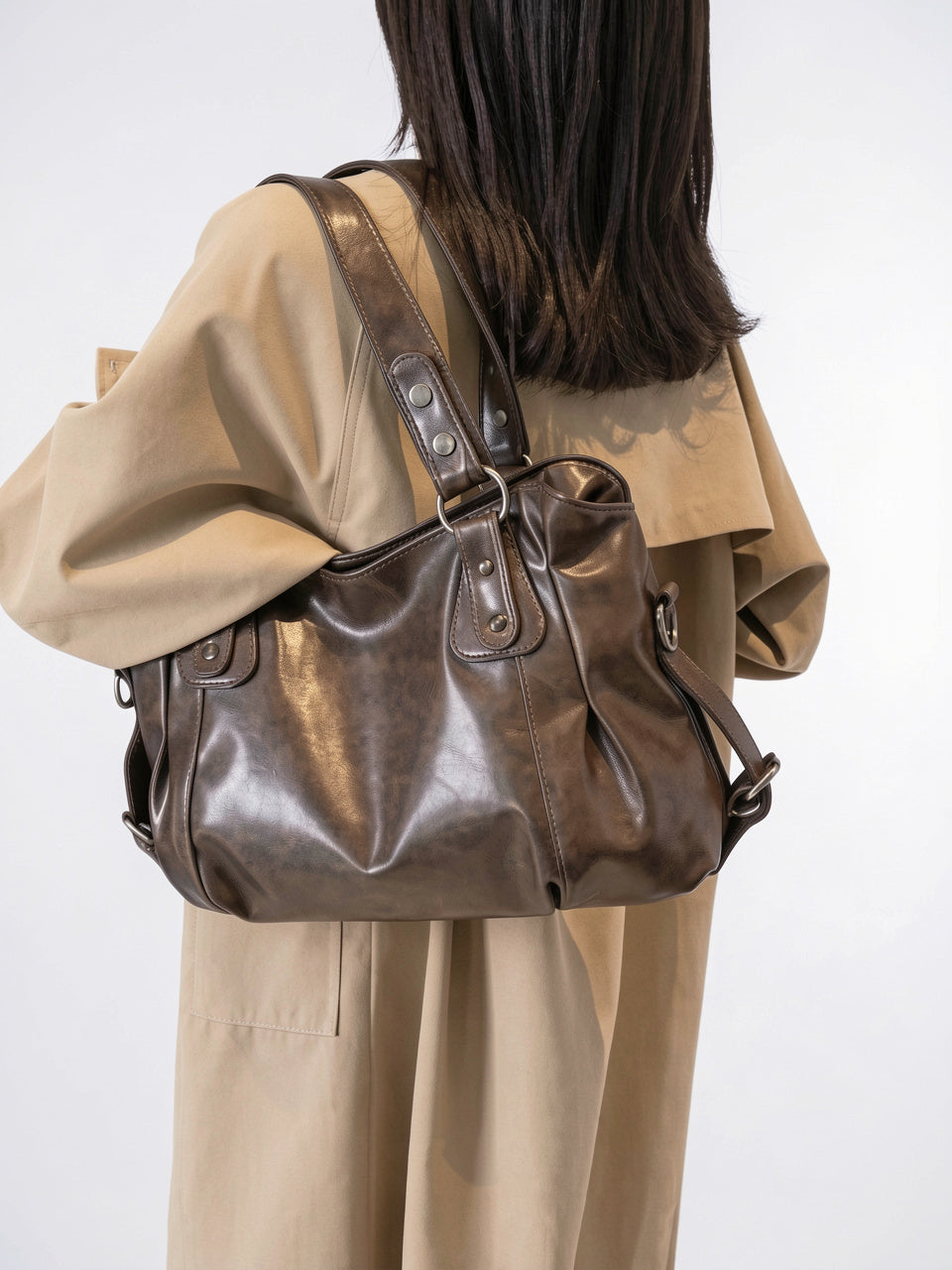 Léontine — Grand sac à main rétro souple de cours à bandoulière - 10