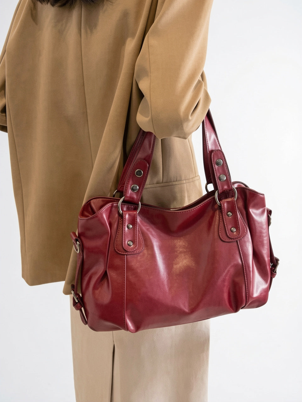 Léontine — Grand sac à main rétro souple de cours à bandoulière - 14