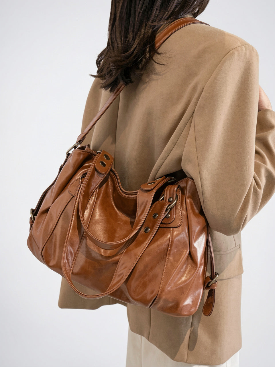 Léontine — Grand sac à main rétro souple de cours à bandoulière - 8