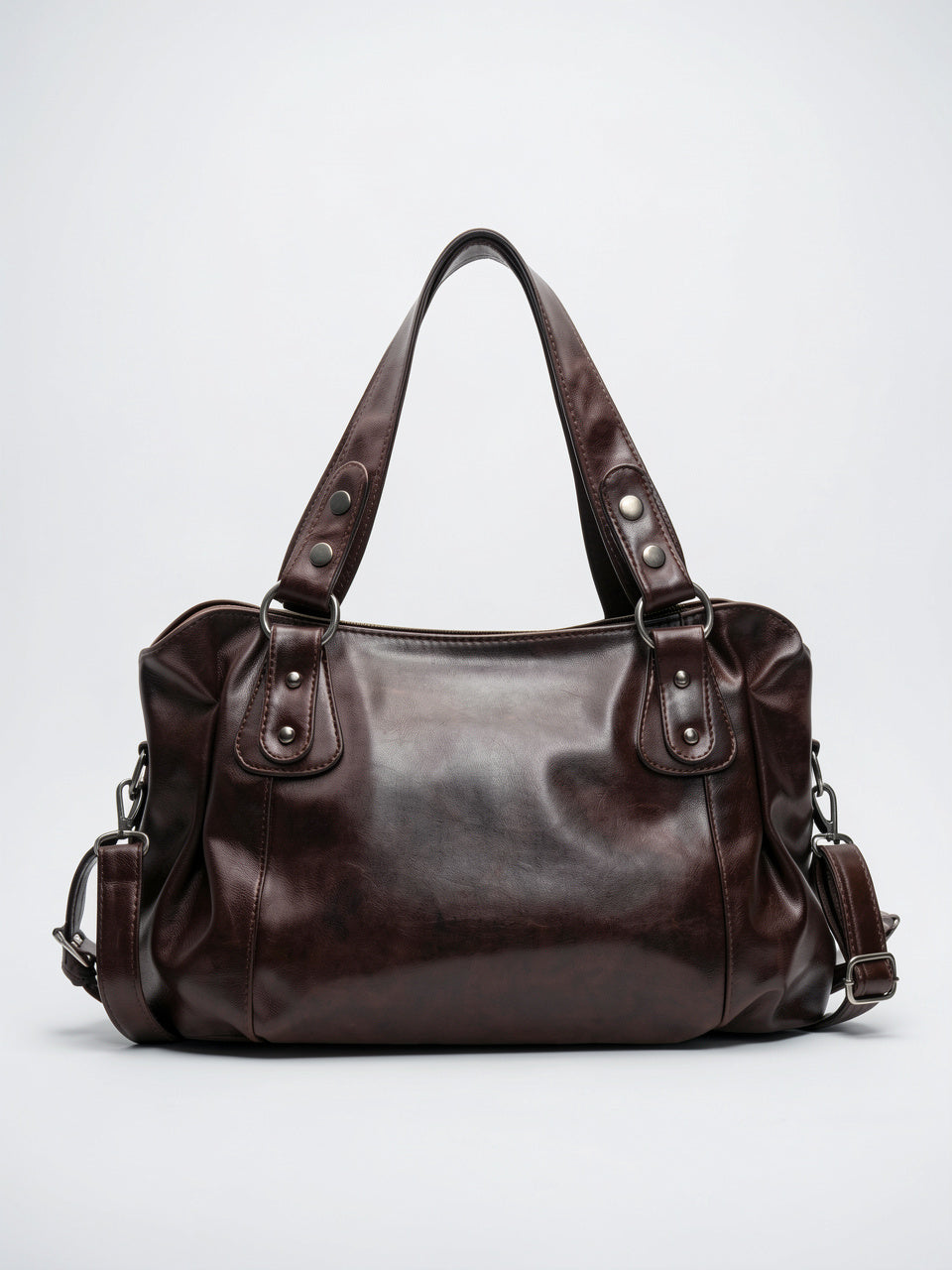 Léontine — Grand sac à main rétro souple de cours à bandoulière - Café