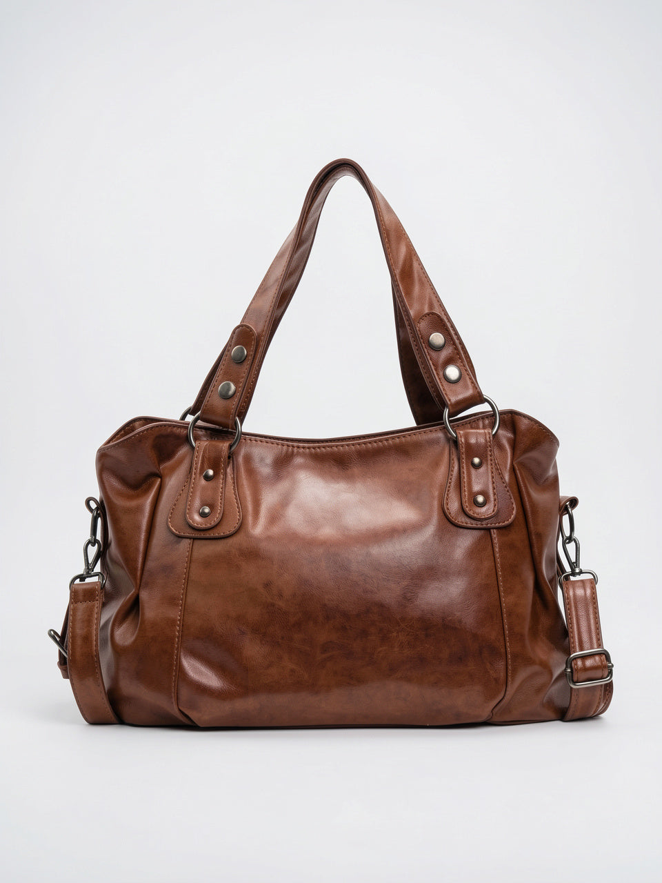 Léontine — Grand sac à main rétro souple de cours à bandoulière - Marron