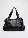 Léontine — Grand sac à main rétro souple de cours à bandoulière - Noir