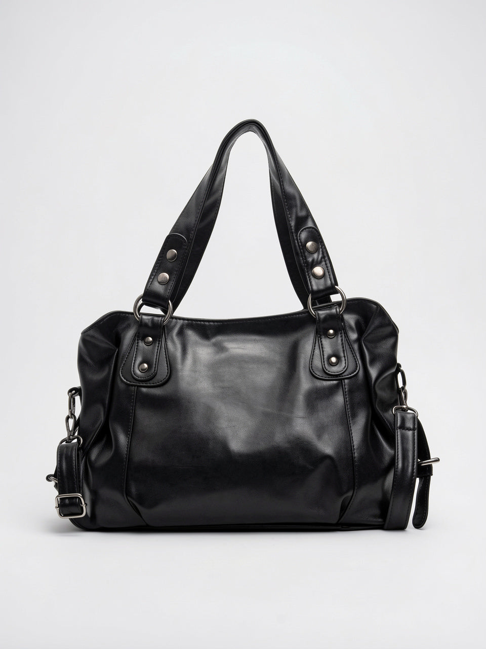 Léontine — Grand sac à main rétro souple de cours à bandoulière - Noir