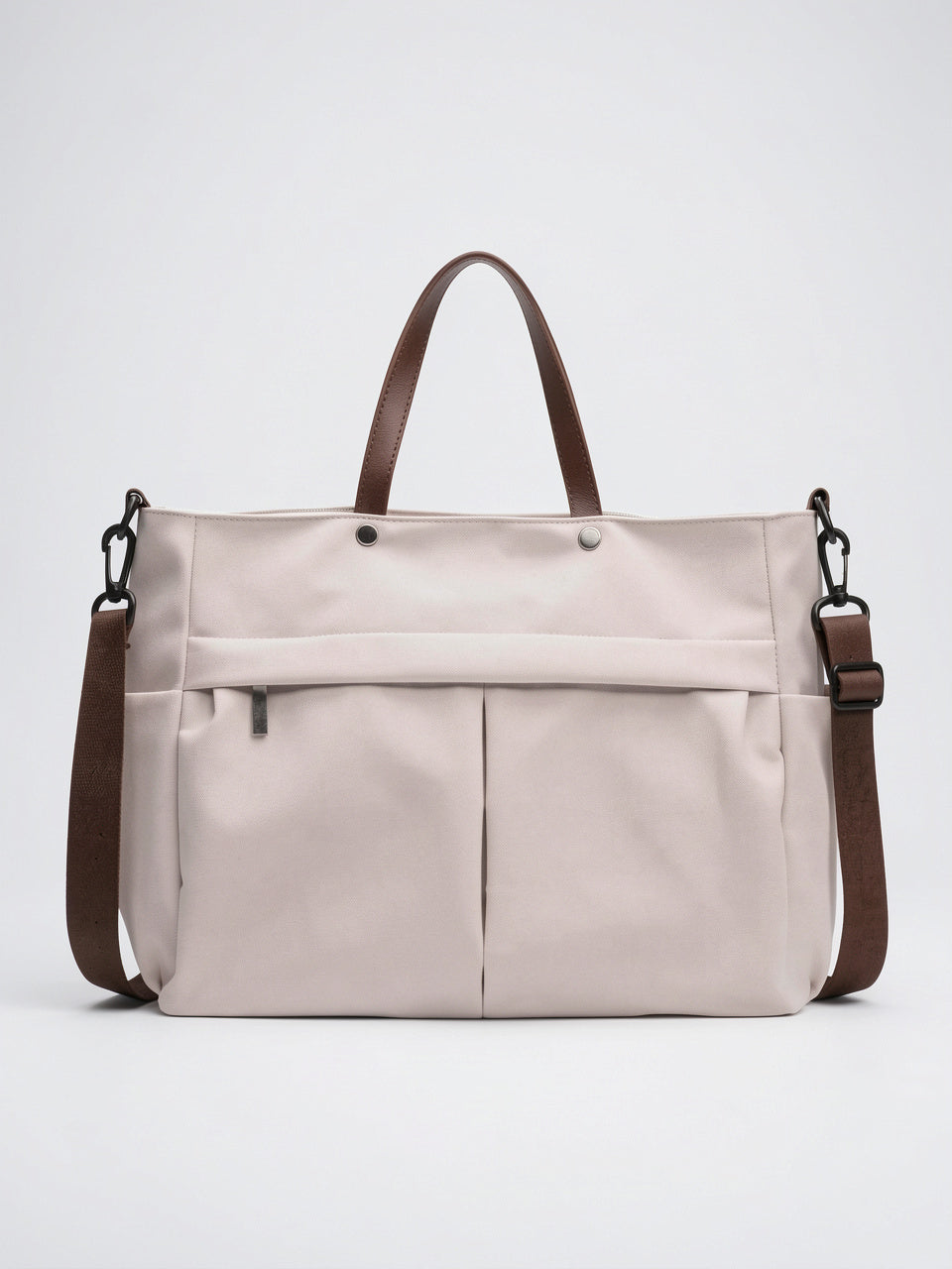 Livia — Grand cabas sac à main de cours à bandoulière multipoches en nylon - Blanc