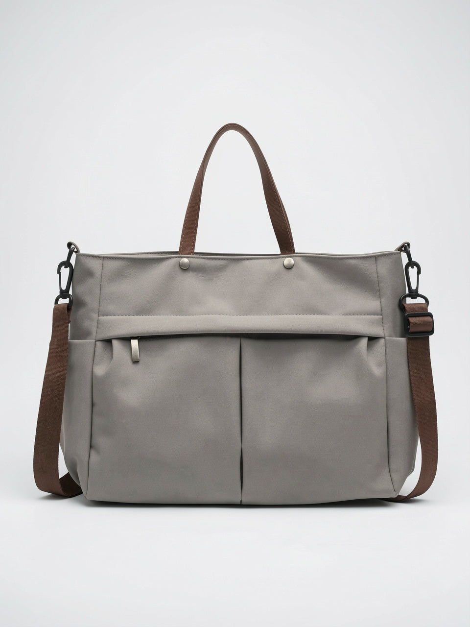 Livia — Grand cabas sac à main de cours à bandoulière multipoches en nylon - Gris