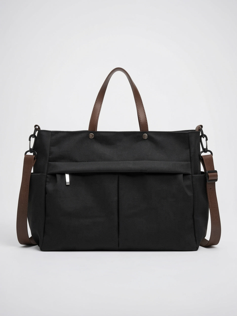 Livia — Grand cabas sac à main de cours à bandoulière multipoches en nylon - Noir