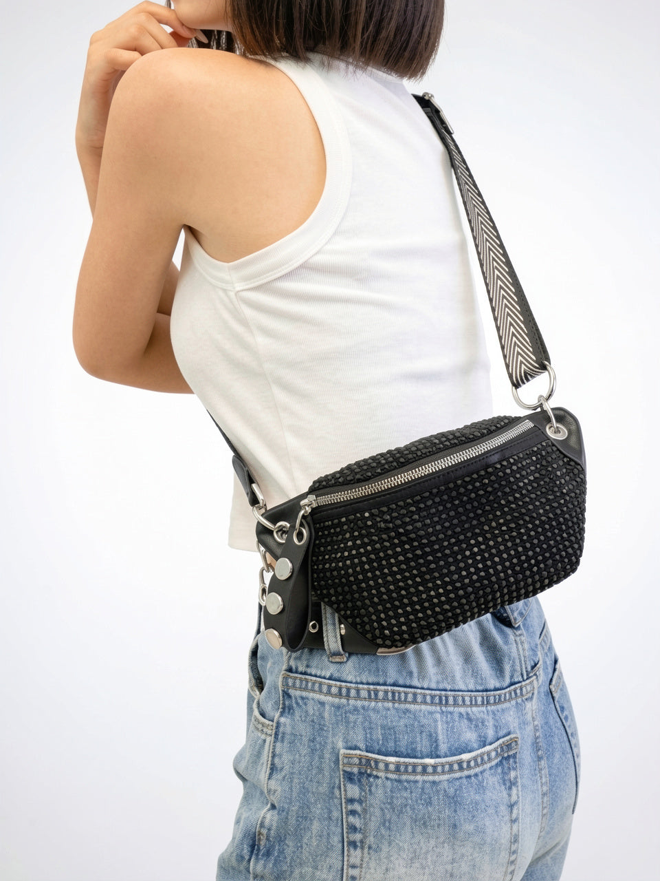 Luce — Sac banane à bandoulière noir avec strass - 13