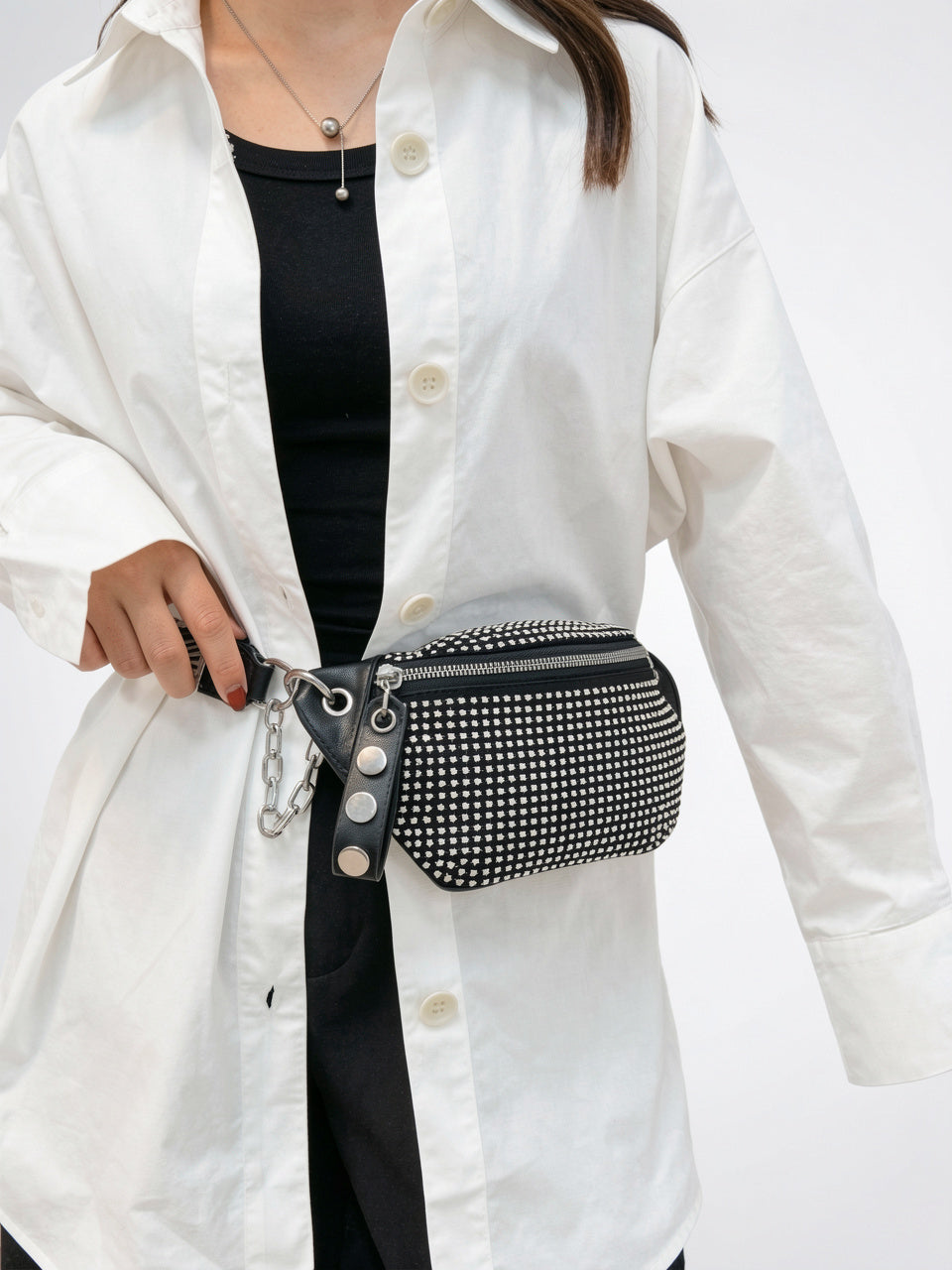 Luce — Sac banane à bandoulière noir avec strass - 3