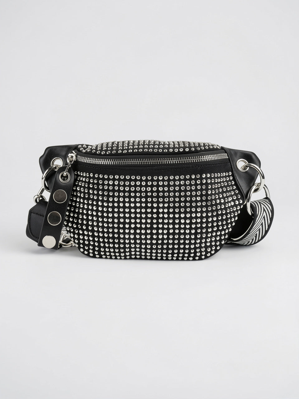 Luce — Sac banane à bandoulière noir avec strass - Argenté
