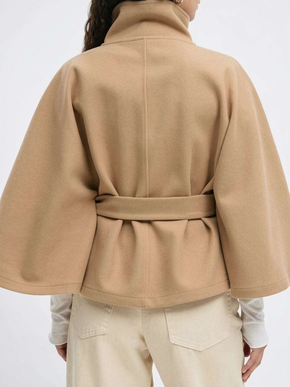 Manteau Cape Col Haut Femme Hiver Ceinturé Luxe - 2