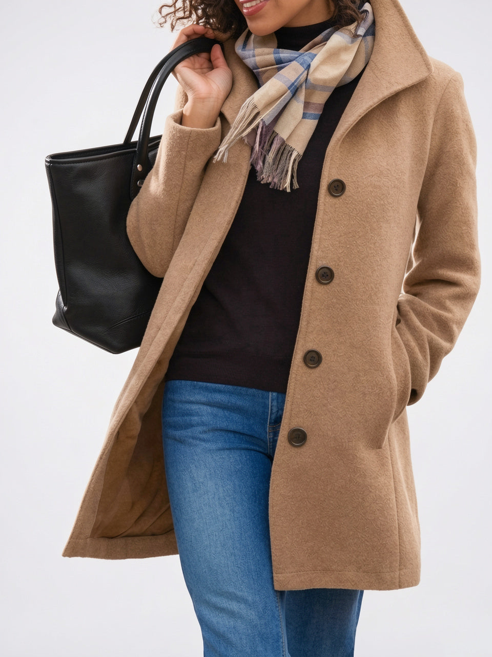 Manteau d'Hiver Classique Boutonnage Frontal pour Femmes, Manteau d'Automne Taille Longue, Coupe Ajustée - Khaki S