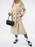 Manteau d'Hiver Double Boutonnage pour Femmes, Structuré et Long, avec Ceinture en Polyester - Beige S