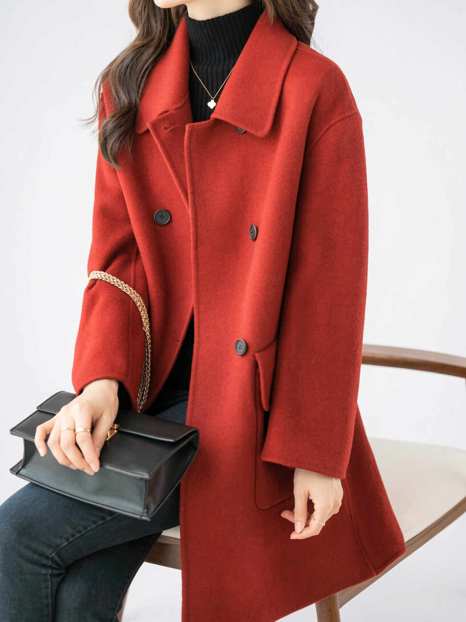 Manteau femme cintré mi-long coupe-vent boutonné polyester - 1