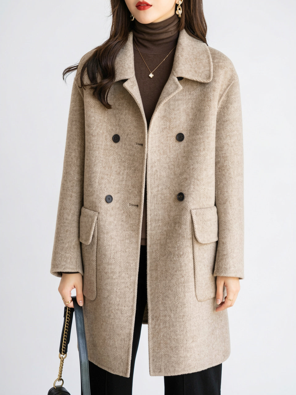 Manteau femme cintré mi-long coupe-vent boutonné polyester - Gris M