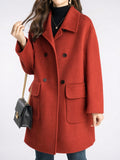 Manteau femme cintré mi-long coupe-vent boutonné polyester - Rouge M