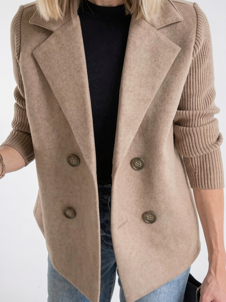Manteau femme manches patchwork décontracté poches coton - 1