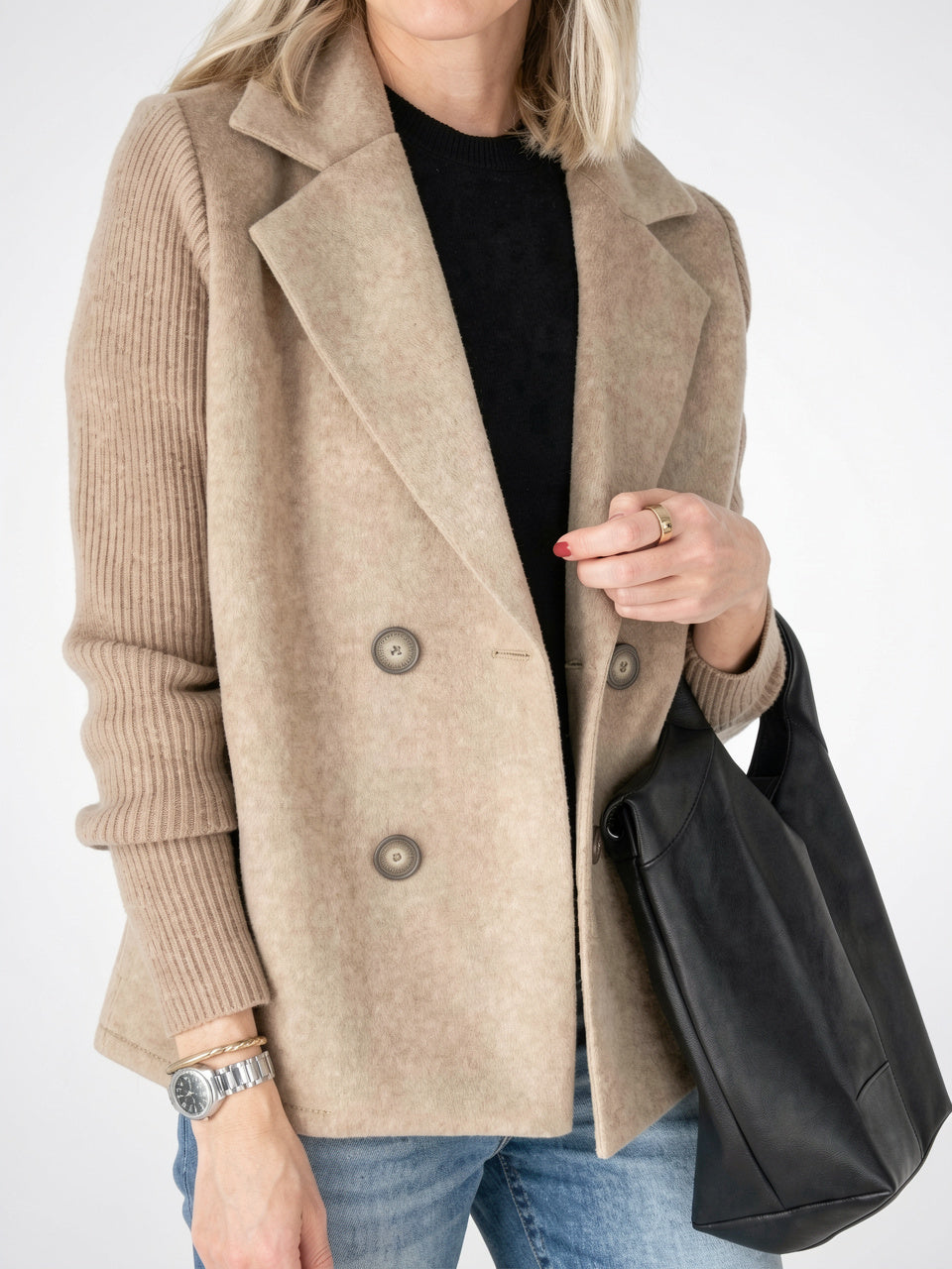 Manteau femme manches patchwork décontracté poches coton - 9