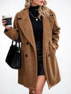 Manteau Femme Mi-Long Hiver-Automne Double Boutonnage Chaud - Café S