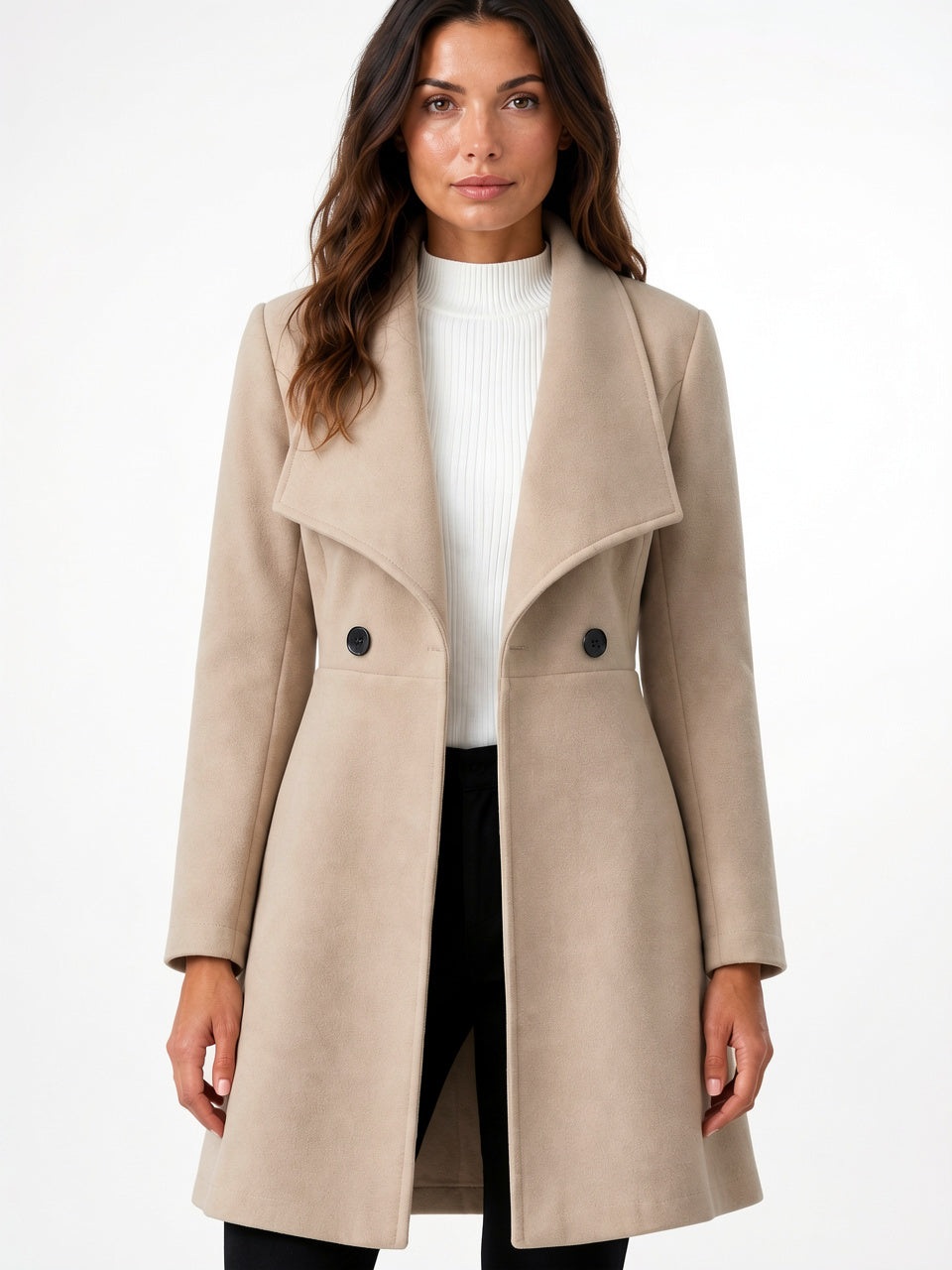 Manteau Lainage Col Châle Coupe Cintrée Évasée - 2