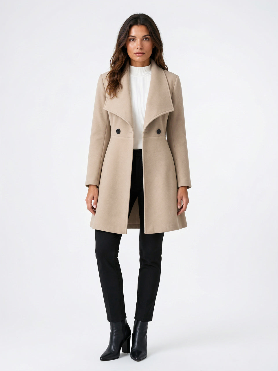 Manteau Lainage Col Châle Coupe Cintrée Évasée - 4