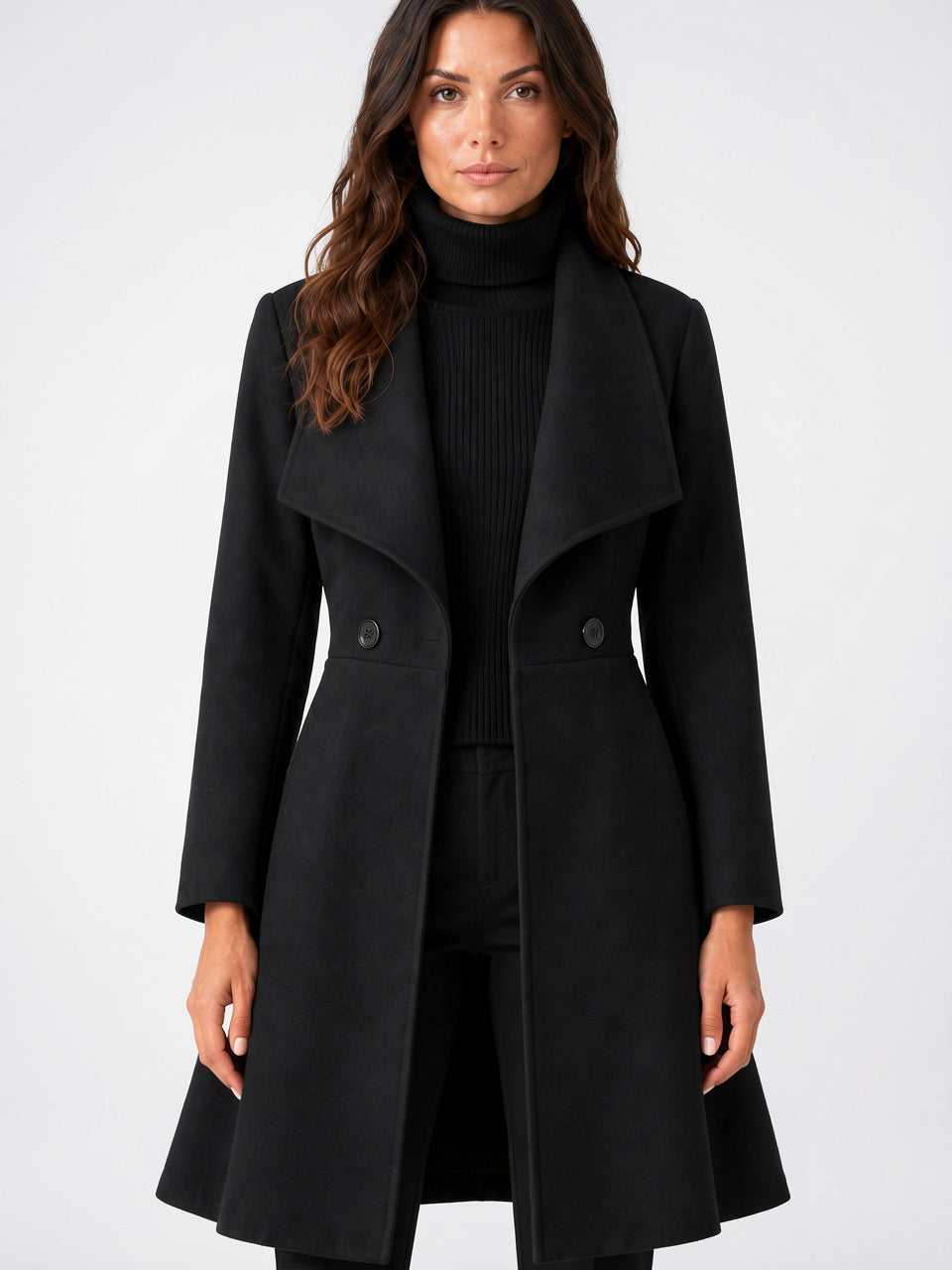 Manteau Lainage Col Châle Coupe Cintrée Évasée - 6