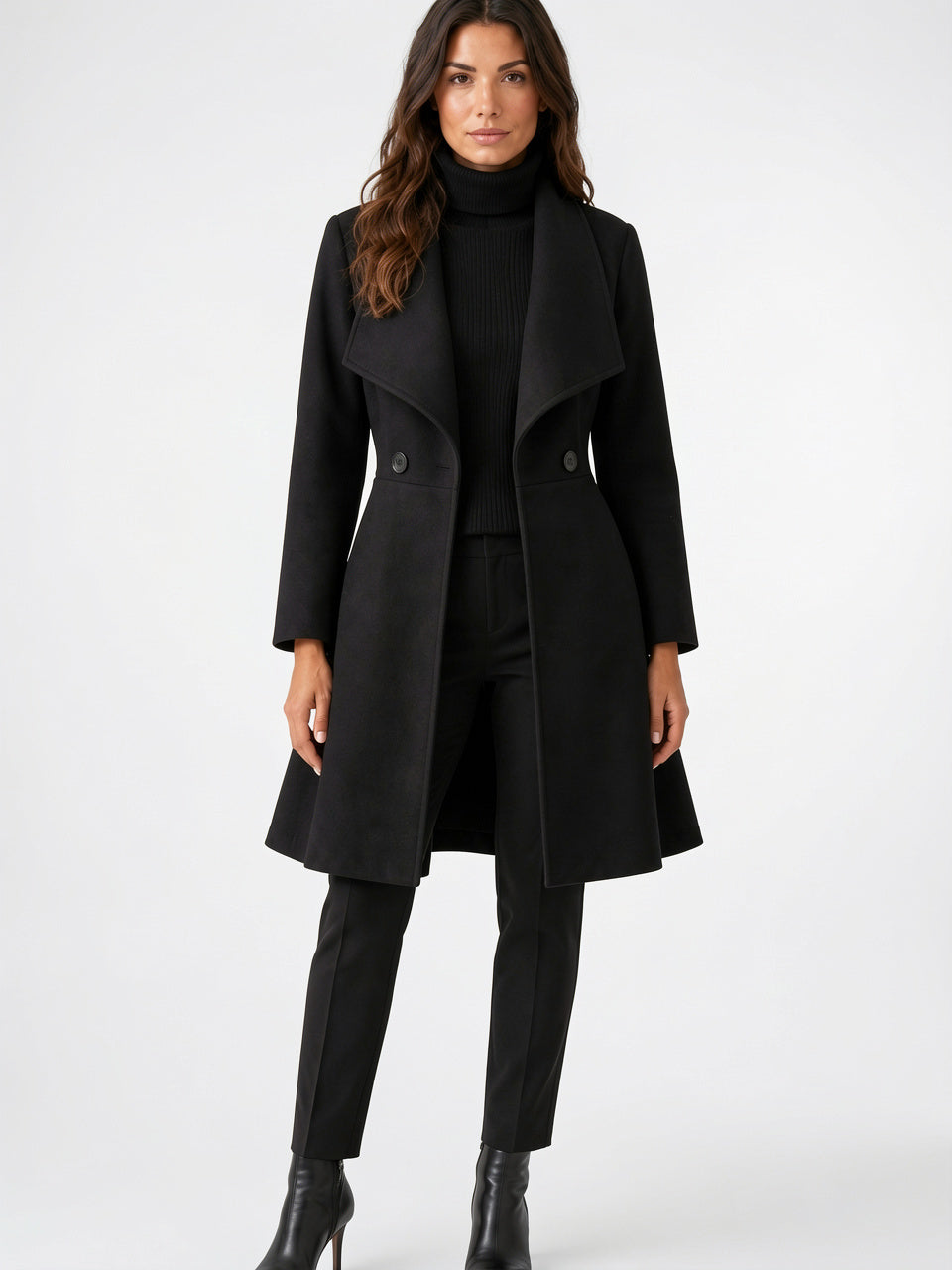 Manteau Lainage Col Châle Coupe Cintrée Évasée - 8