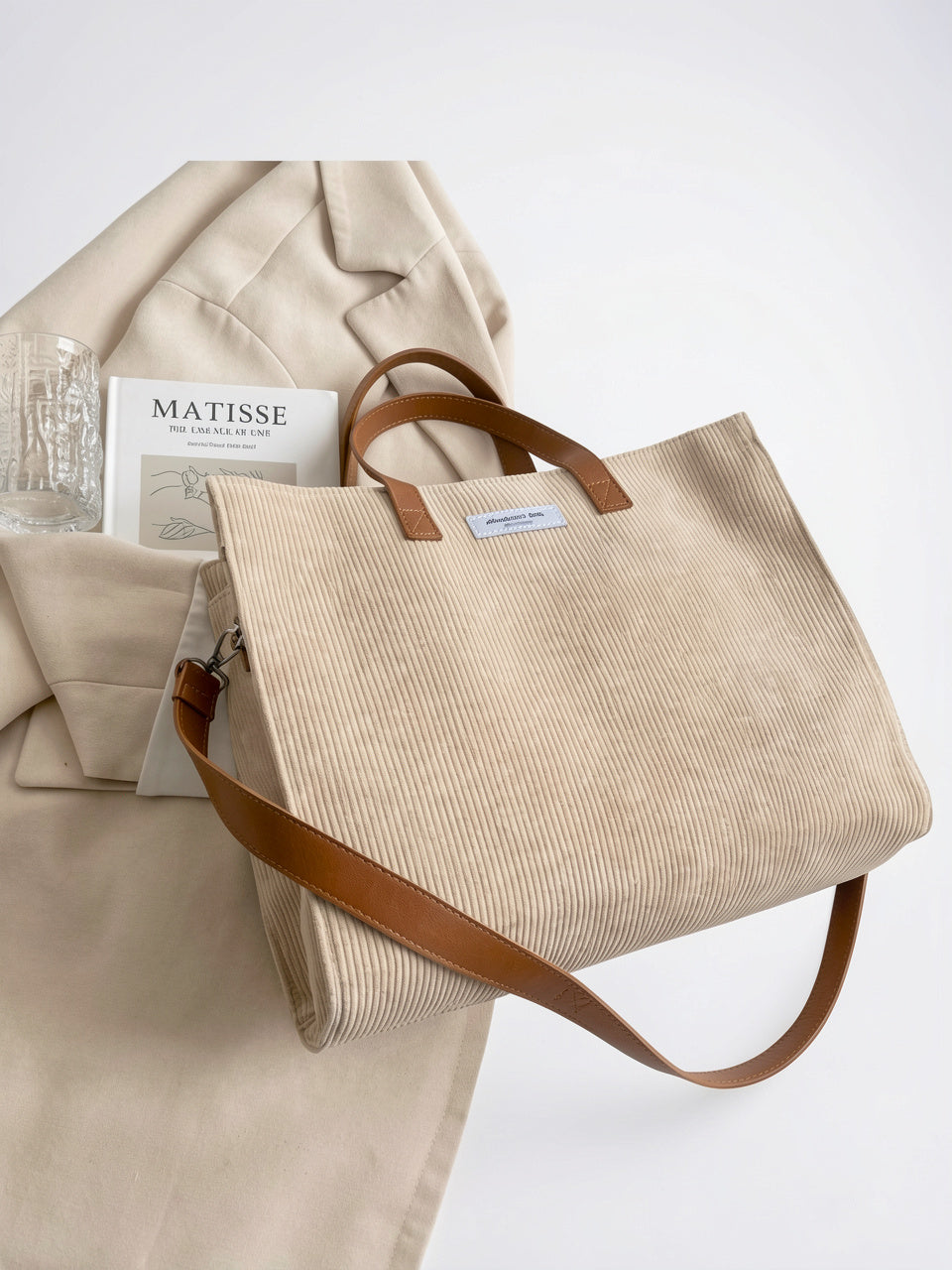 Mélisande — Cabas Sac Velours Côtelé - Beige