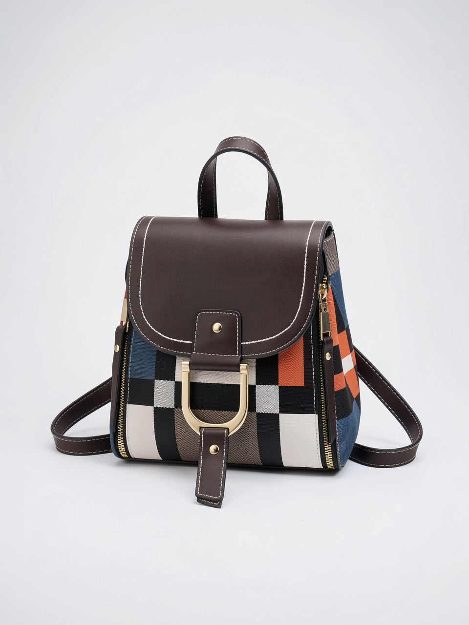 Mireille — Sac à dos femme ultra léger ville - Café Cuir Vegan + Tissu