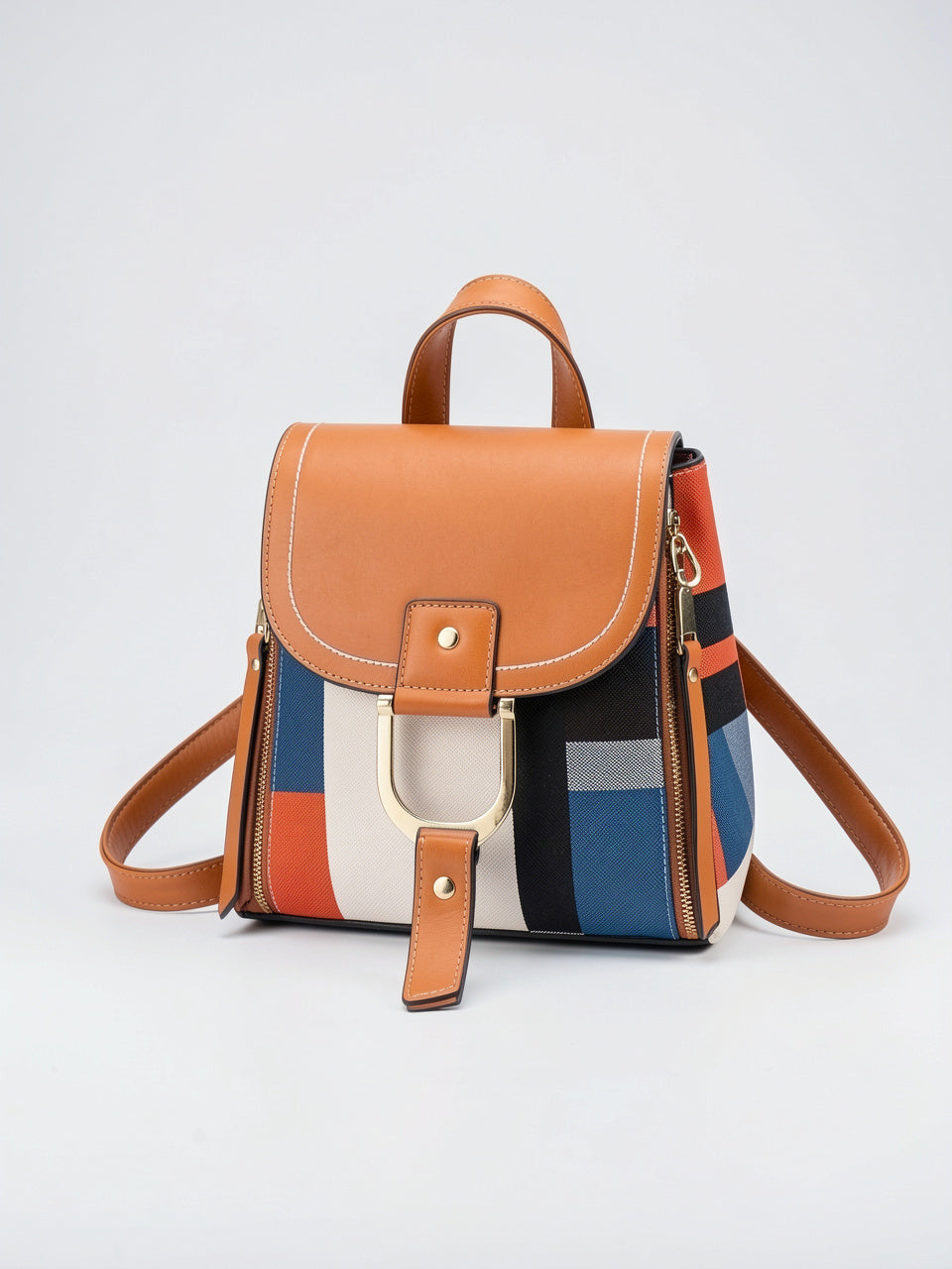 Mireille — Sac à dos femme ultra léger ville - Marron Cuir Vegan + Tissu