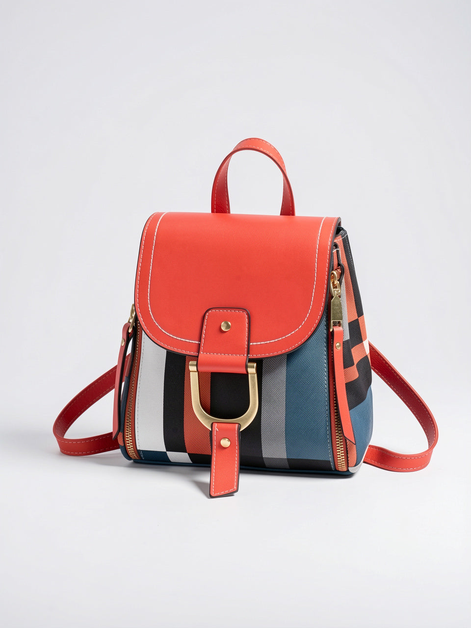 Mireille — Sac à dos femme ultra léger ville - Rouge Cuir Vegan + Tissu