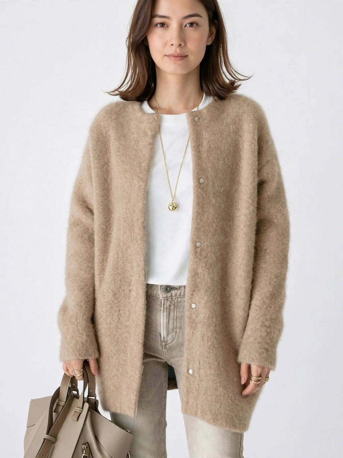 Cardigan Confortable, Coupe Oversize, Tissu Doux et Chaud