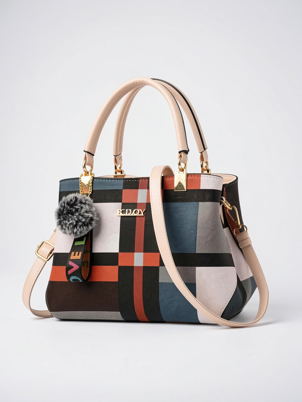 Odette — Sac à main à bandoulière avec son charms pompon - Beige