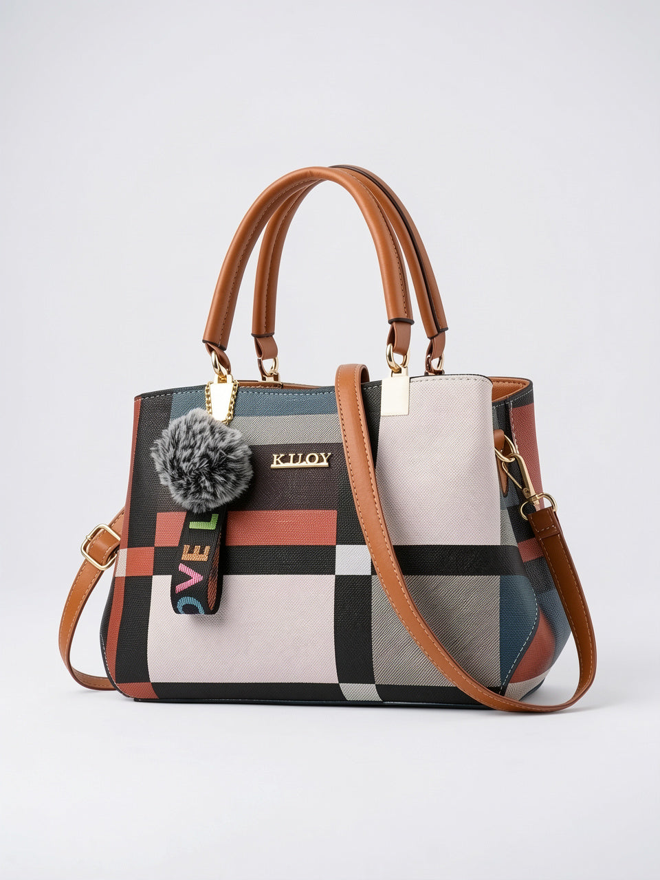 Odette — Sac à main à bandoulière avec son charms pompon - Marron clair