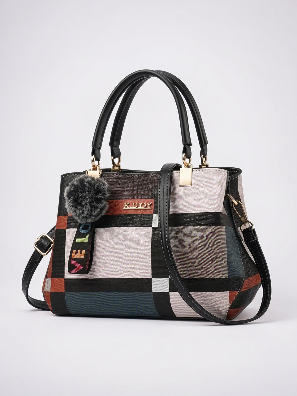 Odette — Sac à main à bandoulière avec son charms pompon - Noir