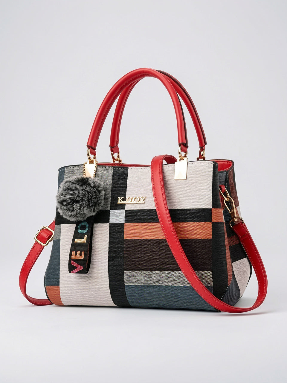 Odette — Sac à main à bandoulière avec son charms pompon - Rouge