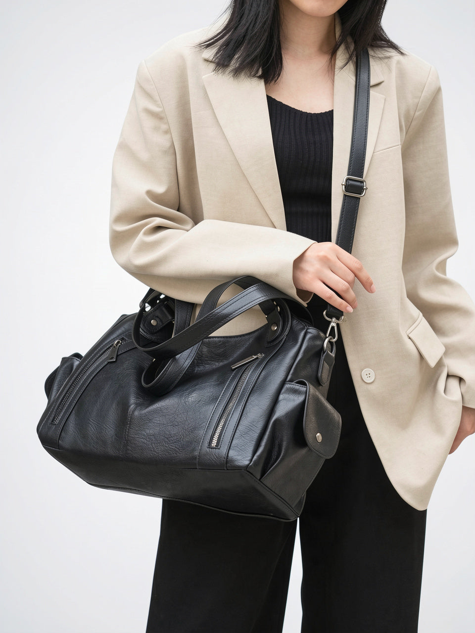 Olympe — Grand sac à main rétro souple de cours à bandoulière - 2