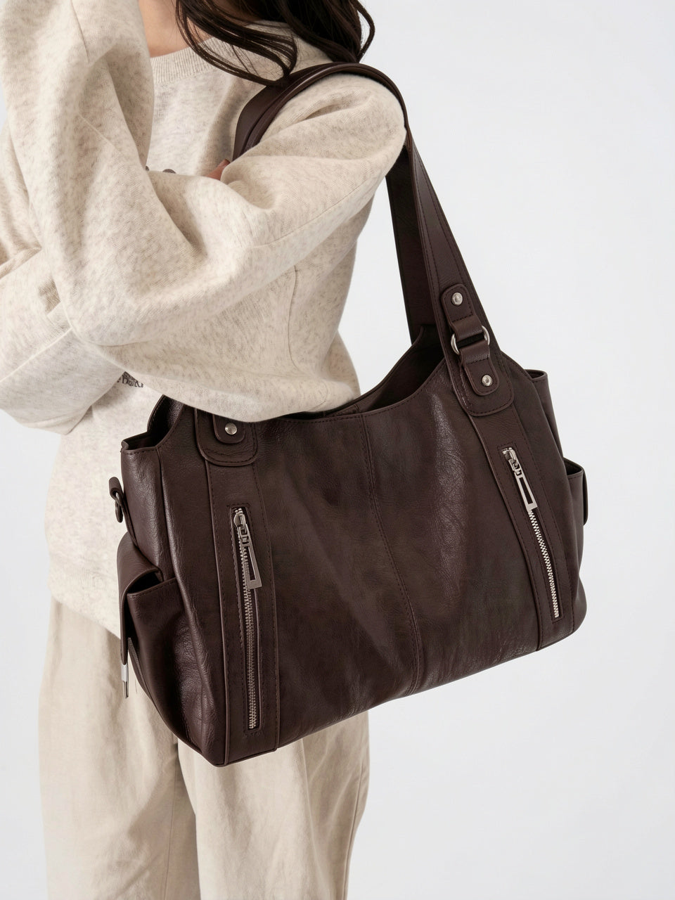 Olympe — Grand sac à main rétro souple de cours à bandoulière - 22
