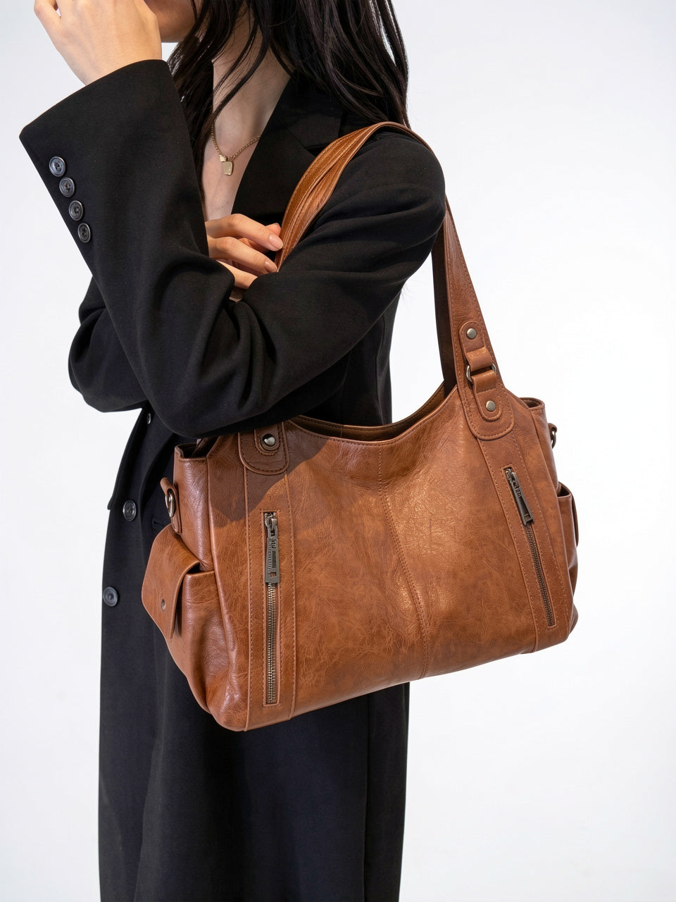 Olympe — Grand sac à main rétro souple de cours à bandoulière - 32