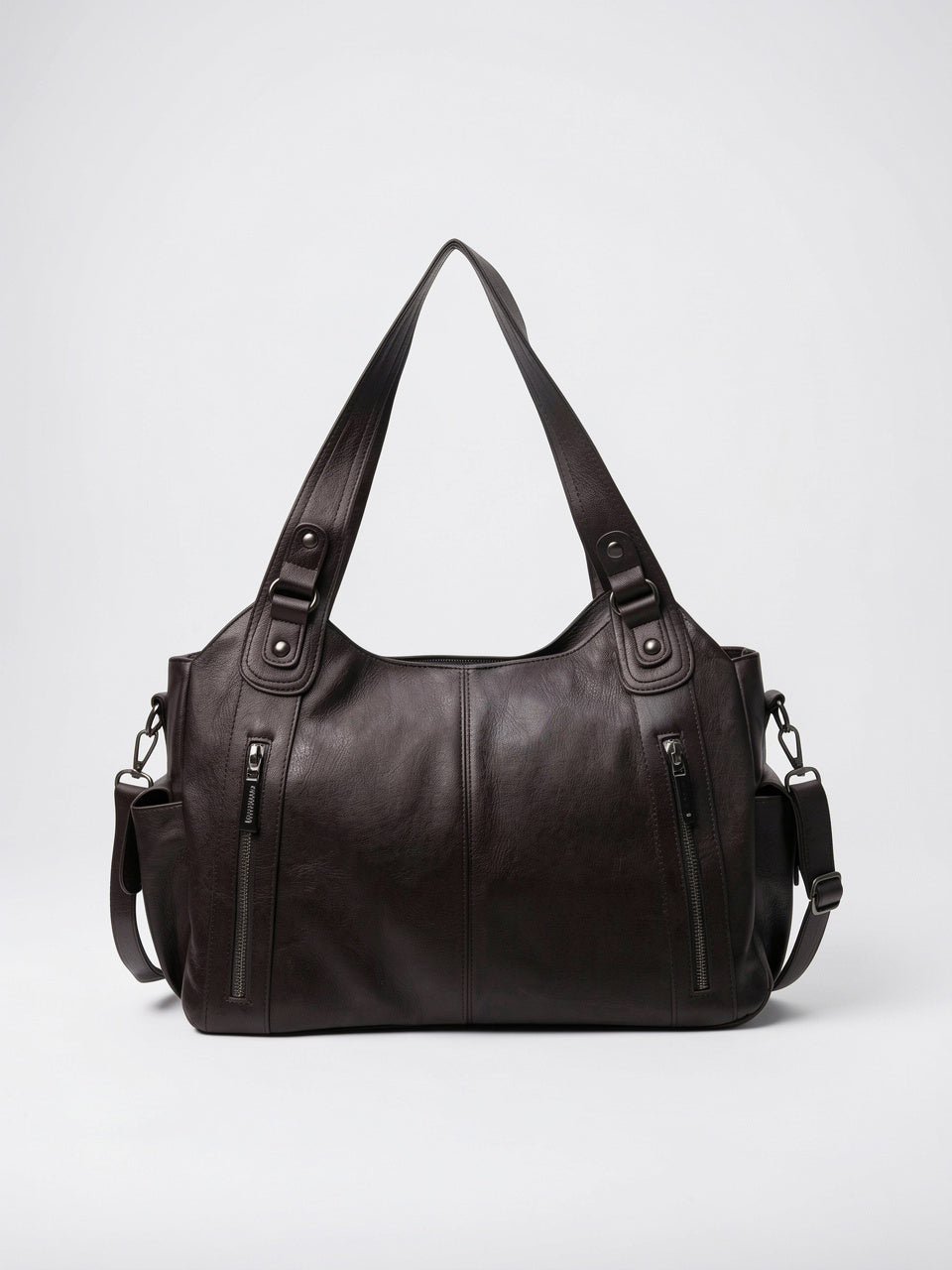 Olympe — Grand sac à main rétro souple de cours à bandoulière - Café