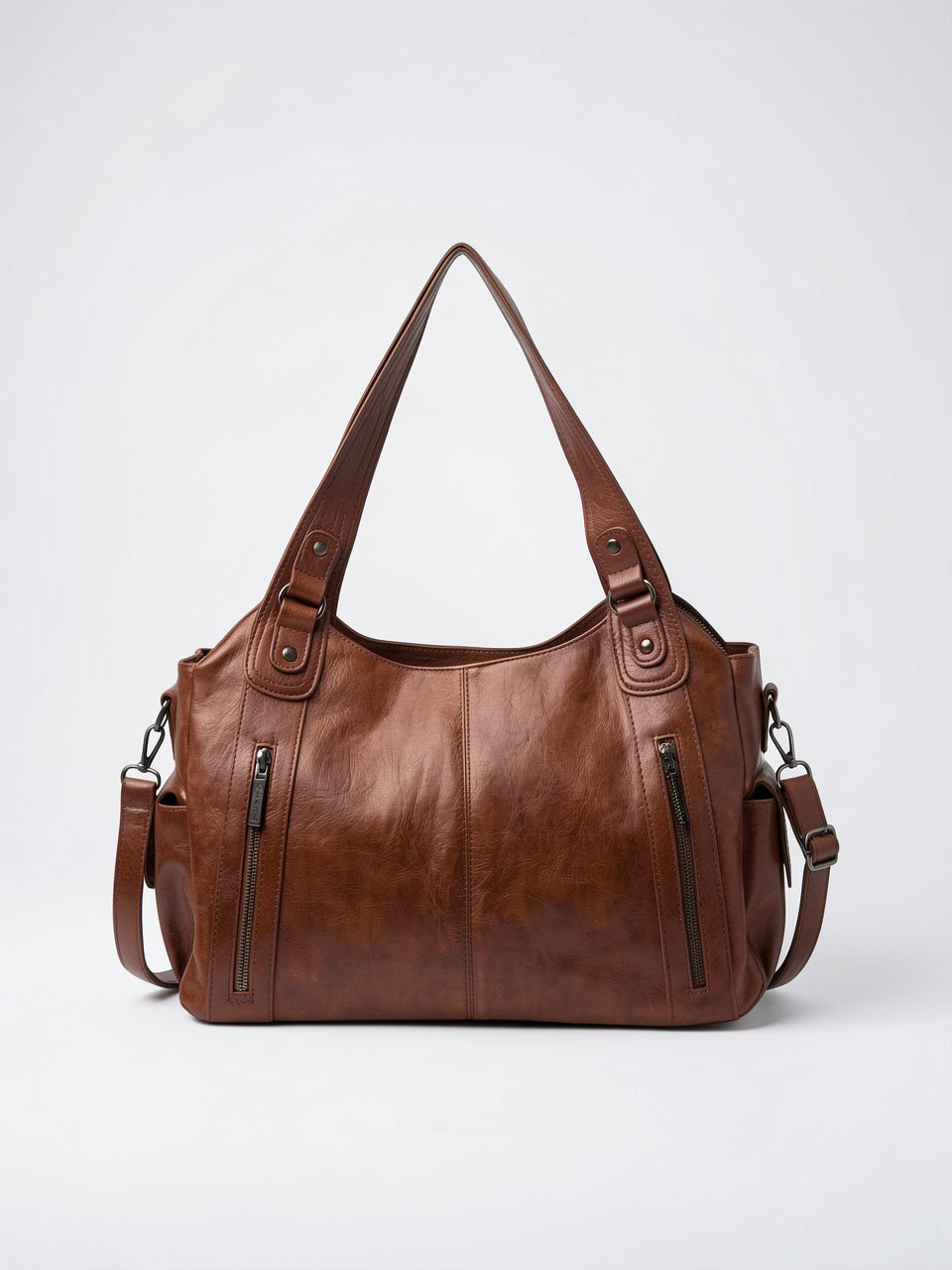 Olympe — Grand sac à main rétro souple de cours à bandoulière - Marron