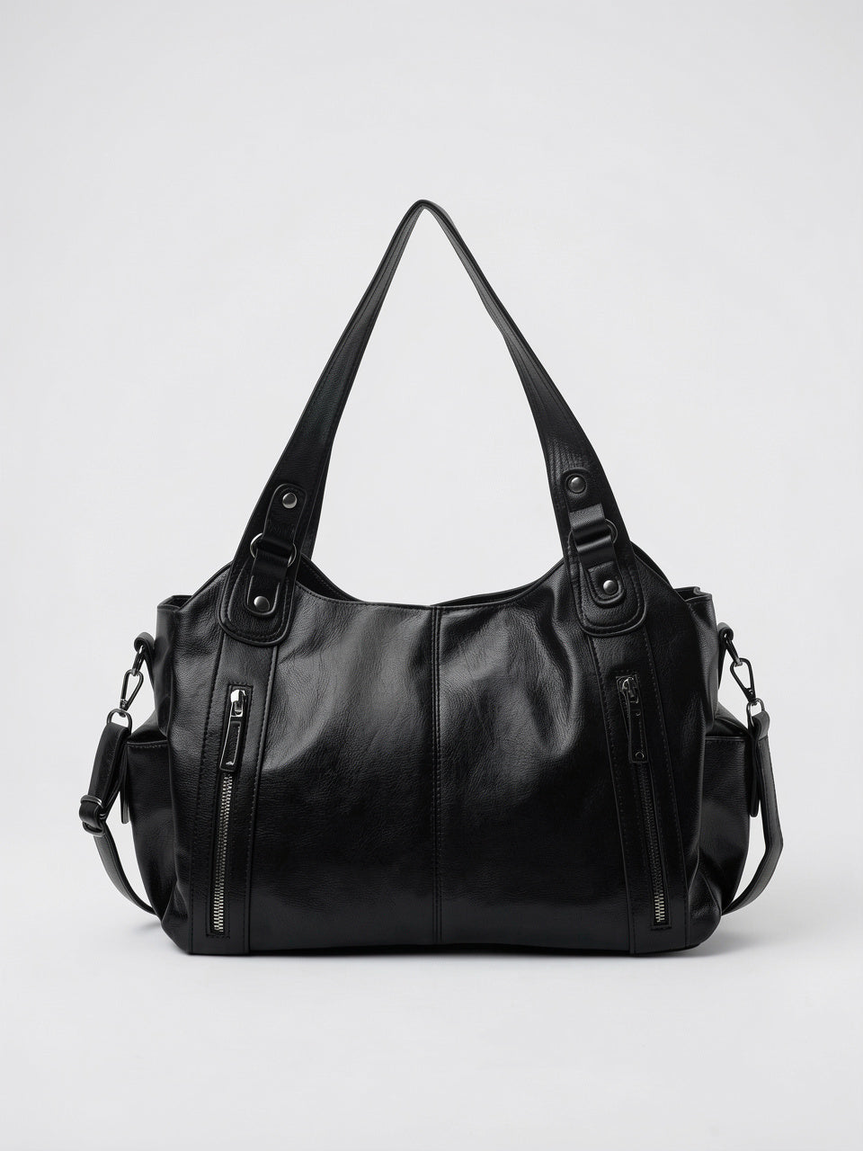 Olympe — Grand sac à main rétro souple de cours à bandoulière - Noir
