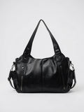 Olympe — Grand sac à main rétro souple de cours à bandoulière - Noir