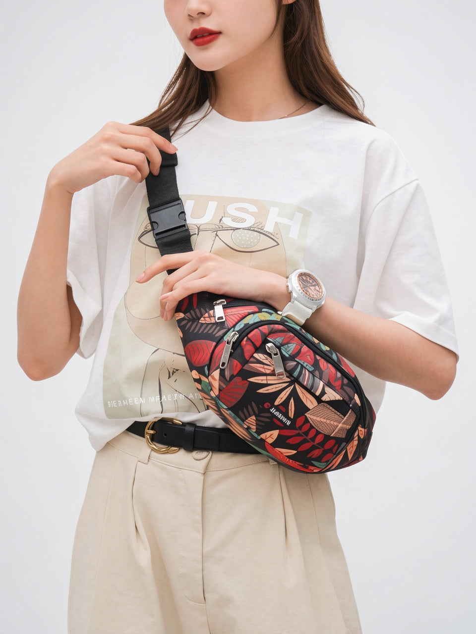 Olympe — Sac banane tendance tissu à motif feuillage - 11