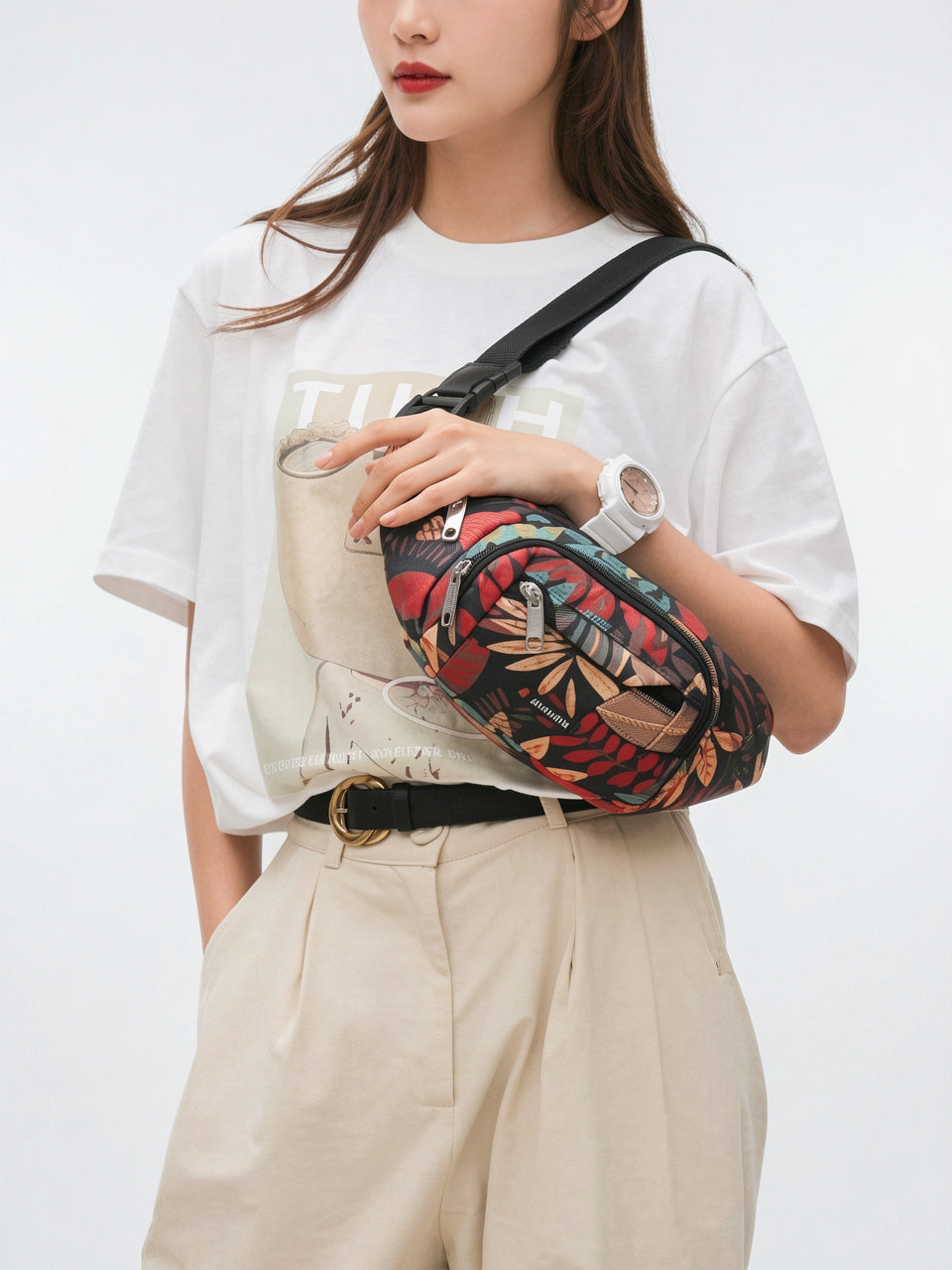 Olympe — Sac banane tendance tissu à motif feuillage - 12
