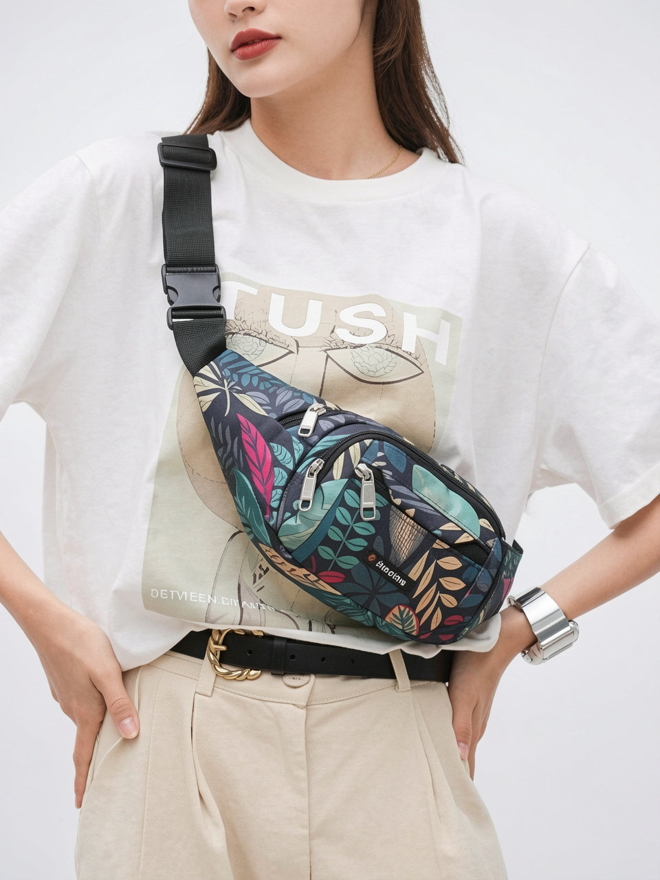 Olympe — Sac banane tendance tissu à motif feuillage - 2