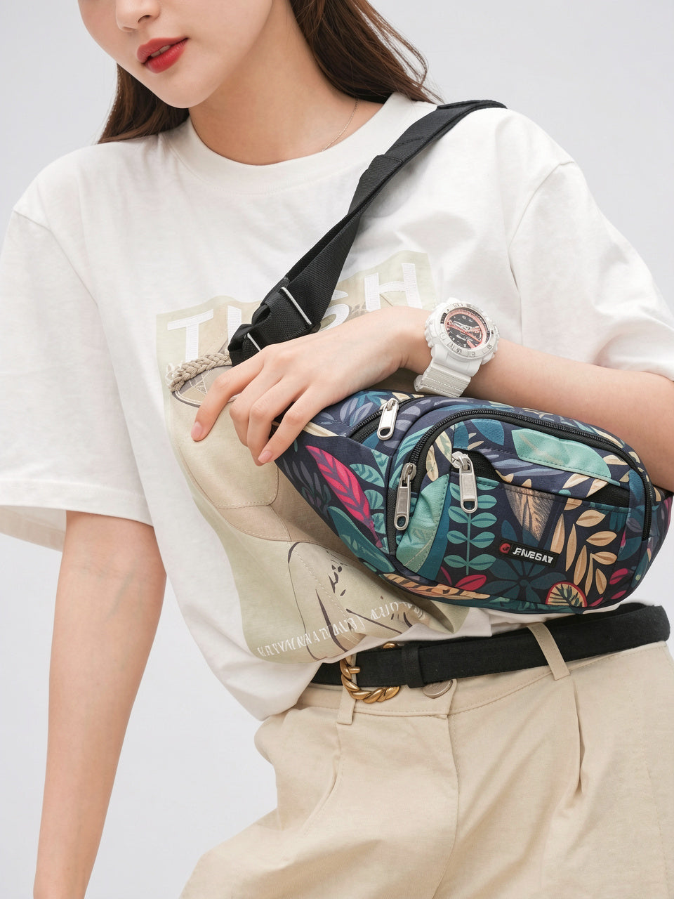 Olympe — Sac banane tendance tissu à motif feuillage - 3