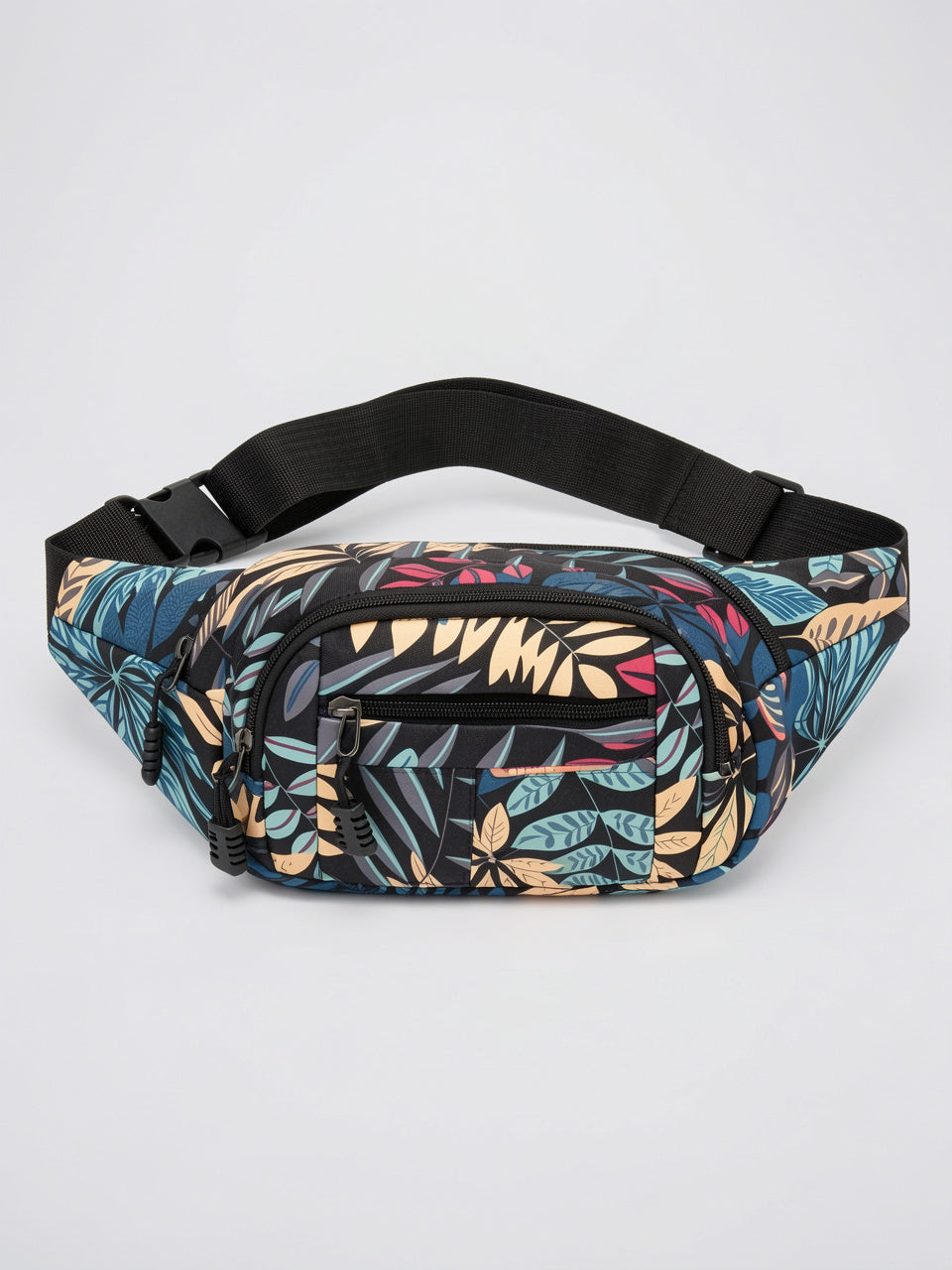 Olympe — Sac banane tendance tissu à motif feuillage - Bleu