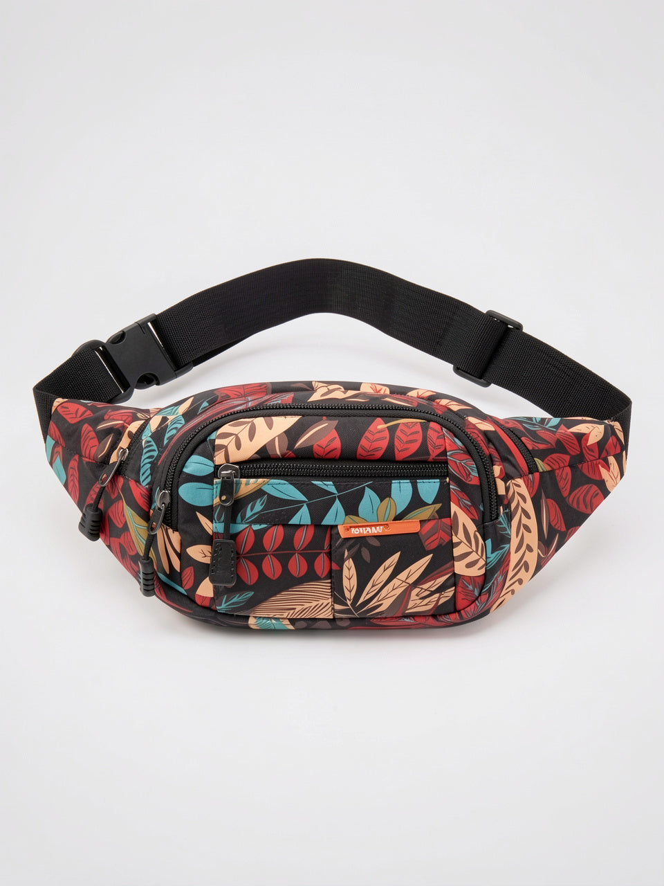Olympe — Sac banane tendance tissu à motif feuillage - Rouge