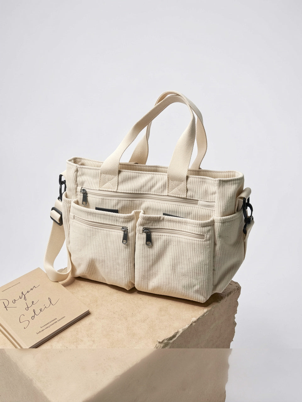 Ombeline — Sac en velours côtelé, polyvalent à bandoulière - Blanc